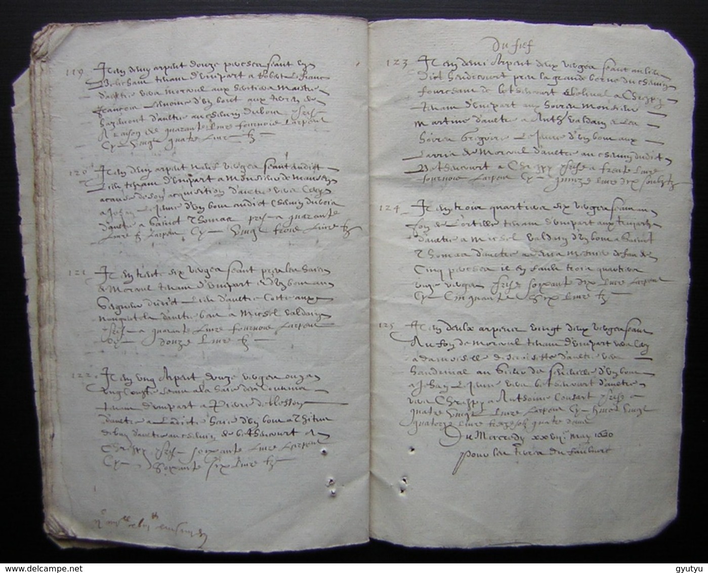 1620 Manuscrit de 54 pages désignation des terres de Mr  Charmoluë au terroir de Mermont (Crépy  en Valois)