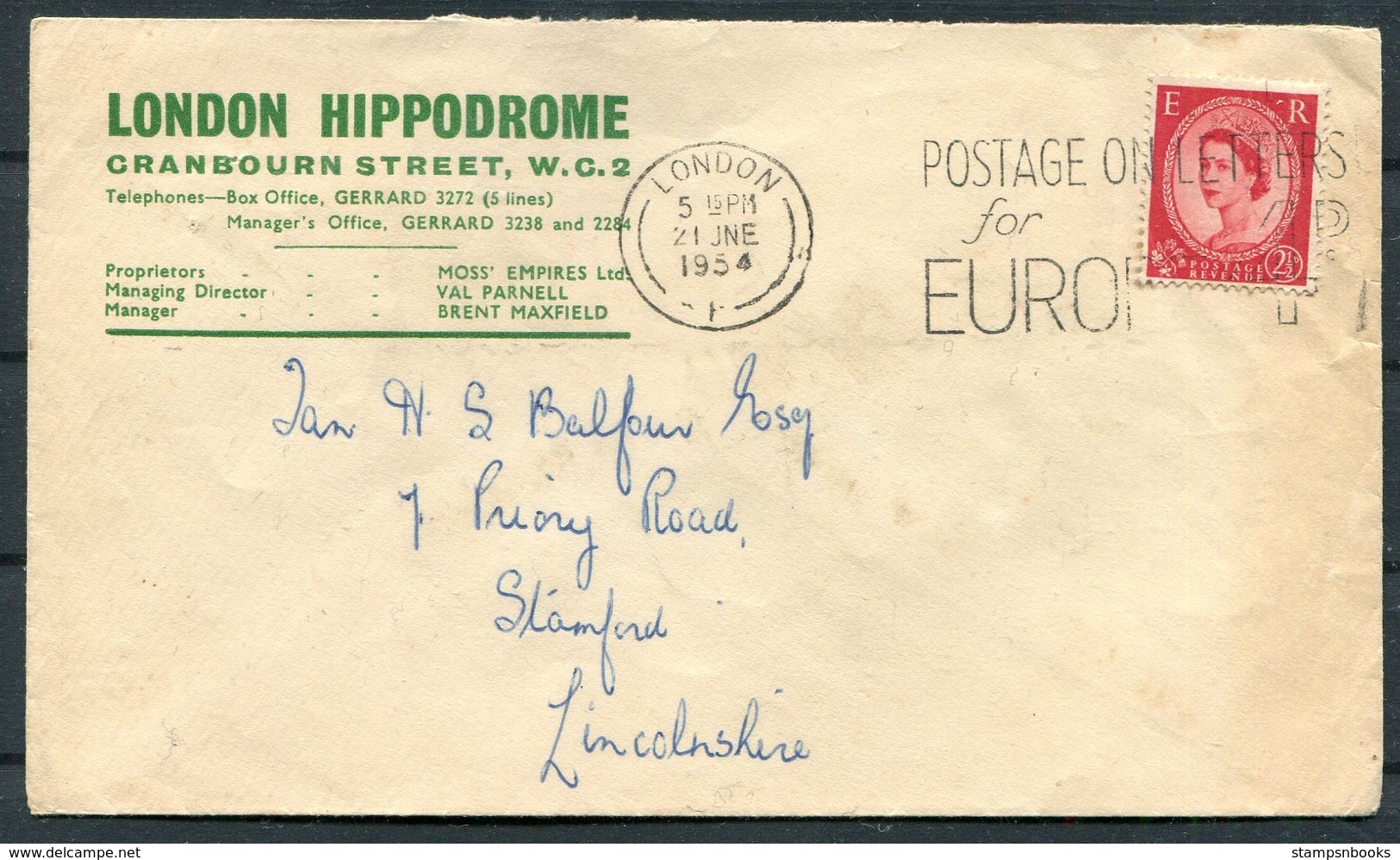 1954 GB London Hippodrome Theatre / Rootes Car Hire Advertising Cover - Covers & Documents