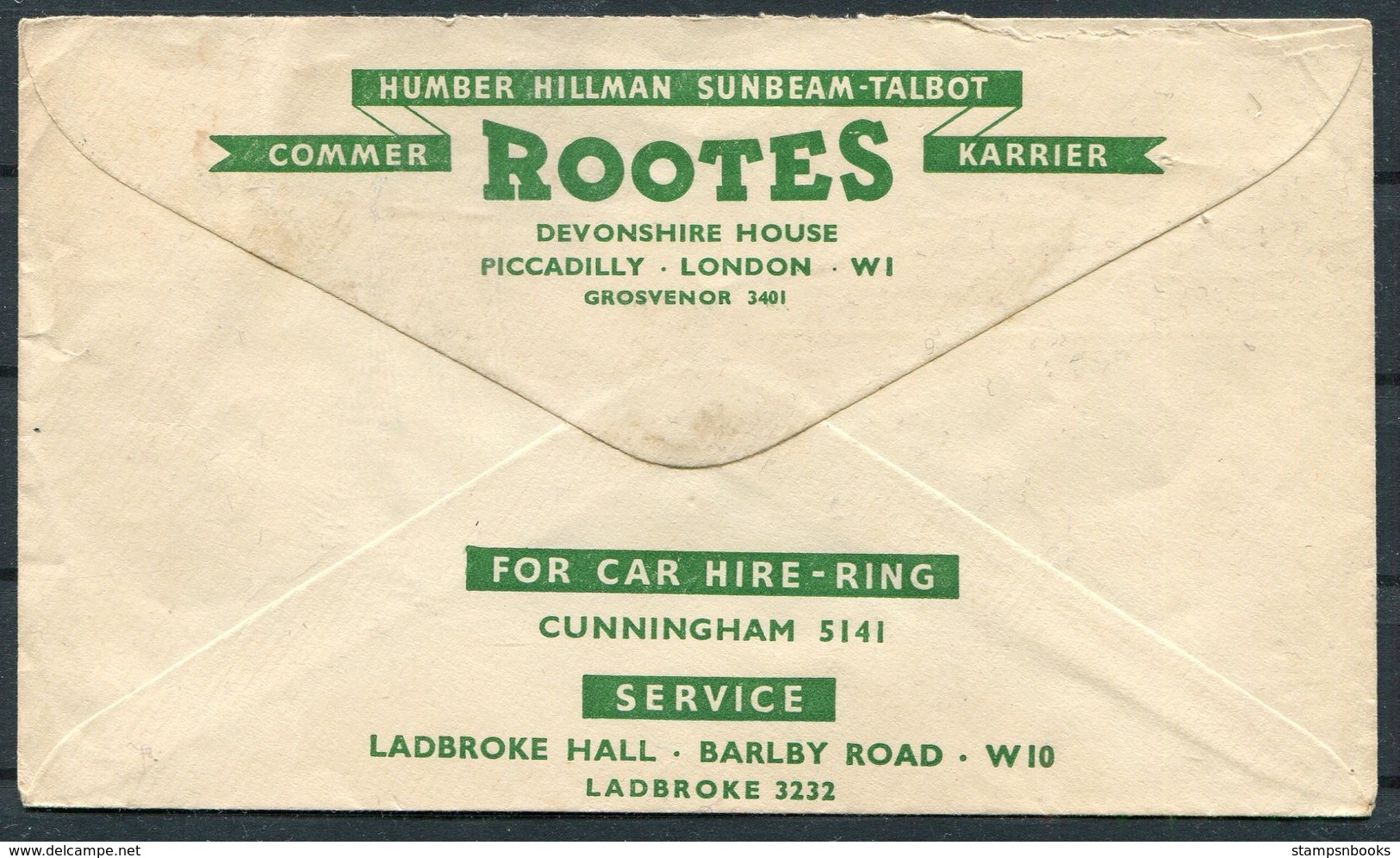 1954 GB London Hippodrome Theatre / Rootes Car Hire Advertising Cover - Covers & Documents