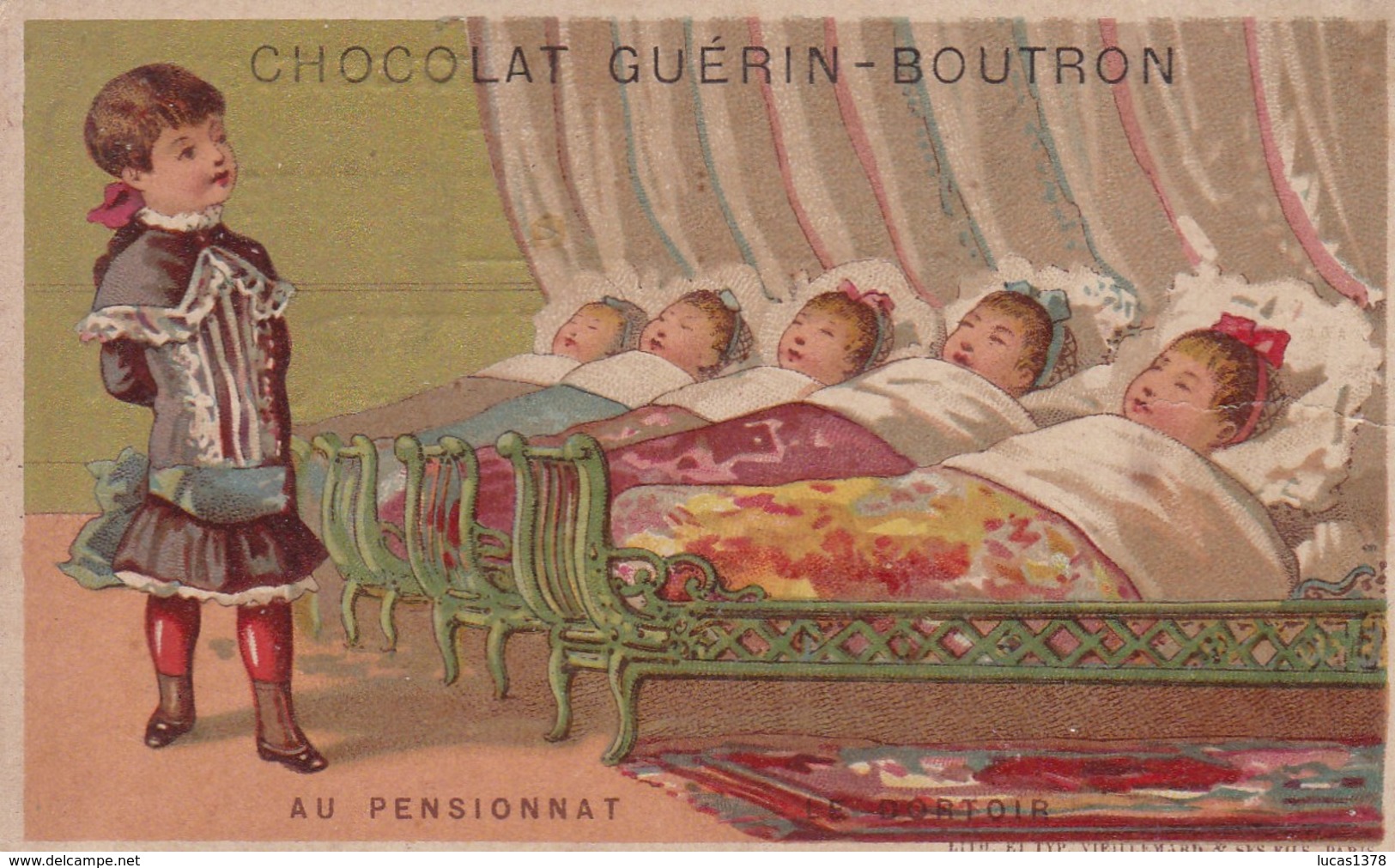 CHROMO DOREE GUERIN BOUTRON  / AU PENSIONNAT / LE DORTOIR - Guerin Boutron