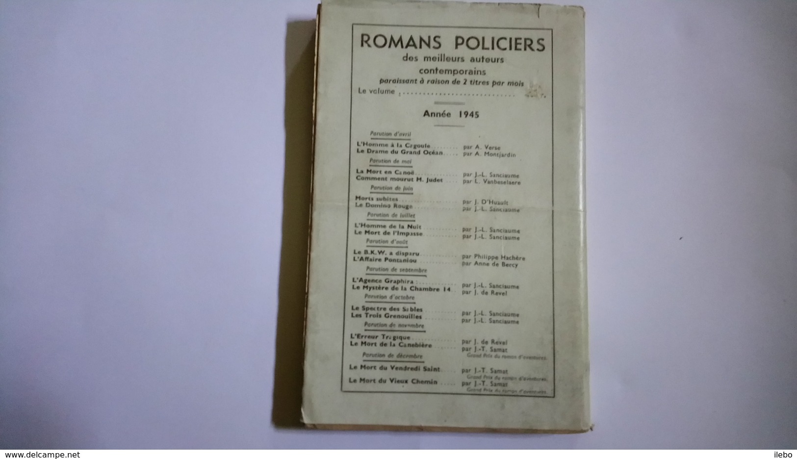 Le Spectre Des Sables De Sanciaume Collection La Cagoule Policier 1945 - Autres & Non Classés