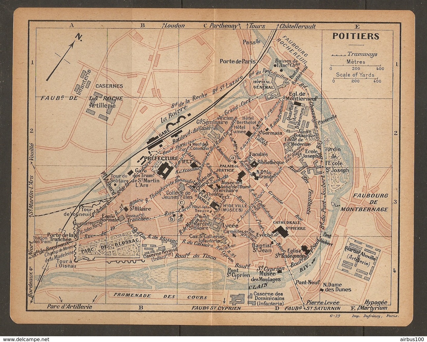 CARTE PLAN 1919 - POITIERS QUARTIER D'ABOVILLE ARTILLERIE CASERNE LA ROCHE ARTILLERIE PARC DE BLOSSAC LA BOIVRE - Topographical Maps