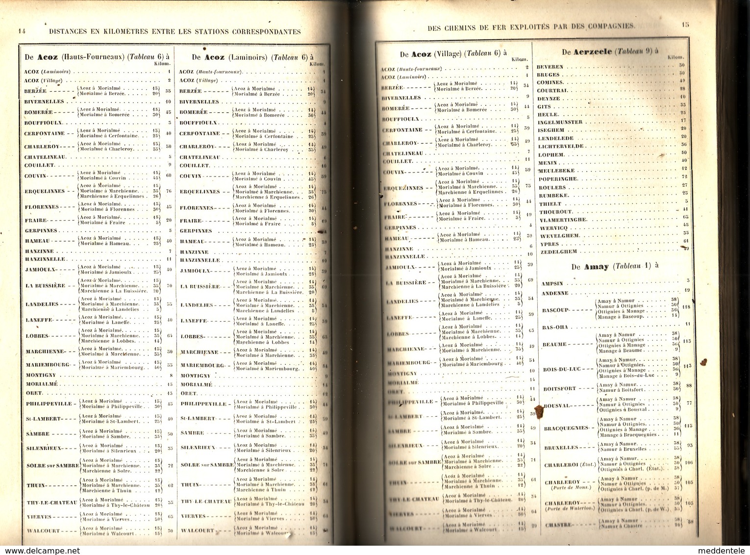 Livre de 1856 liste des communes et gares de Belgique avec relations chemin de fer + télégraphe