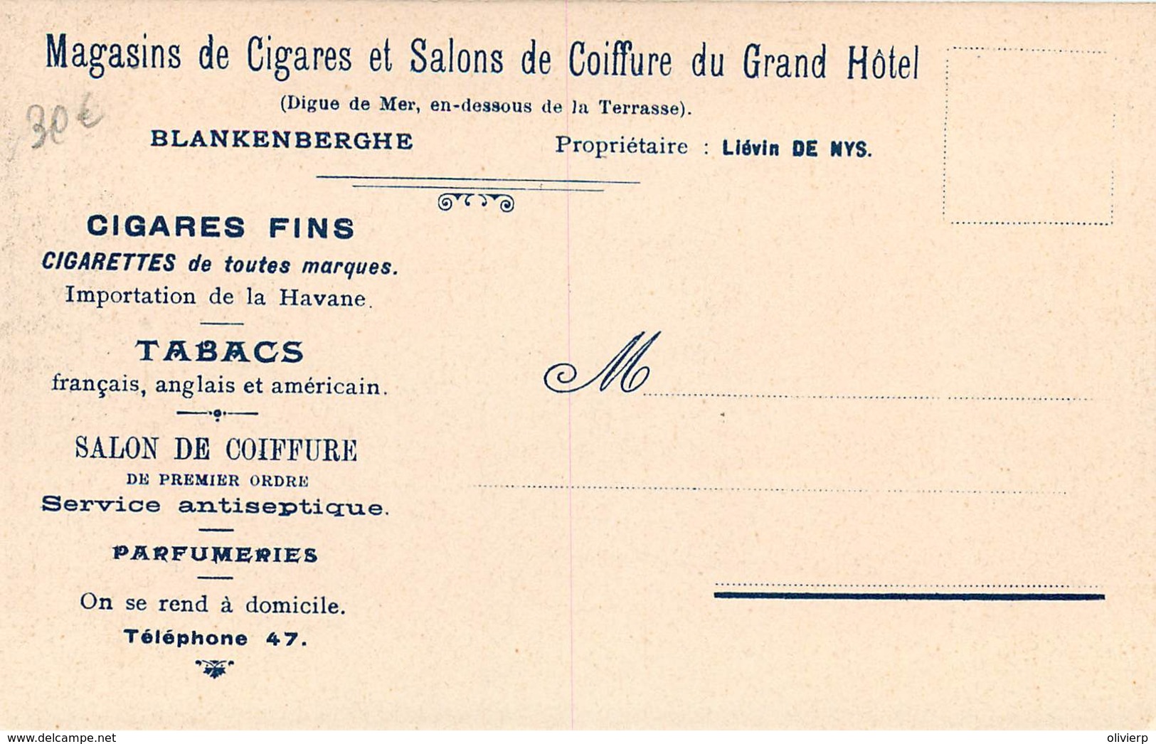Blankenberghe - Grand-Hôtel - Magasins De Cigares Et Salons De Coiffure - Service Antiseptique - Blankenberge