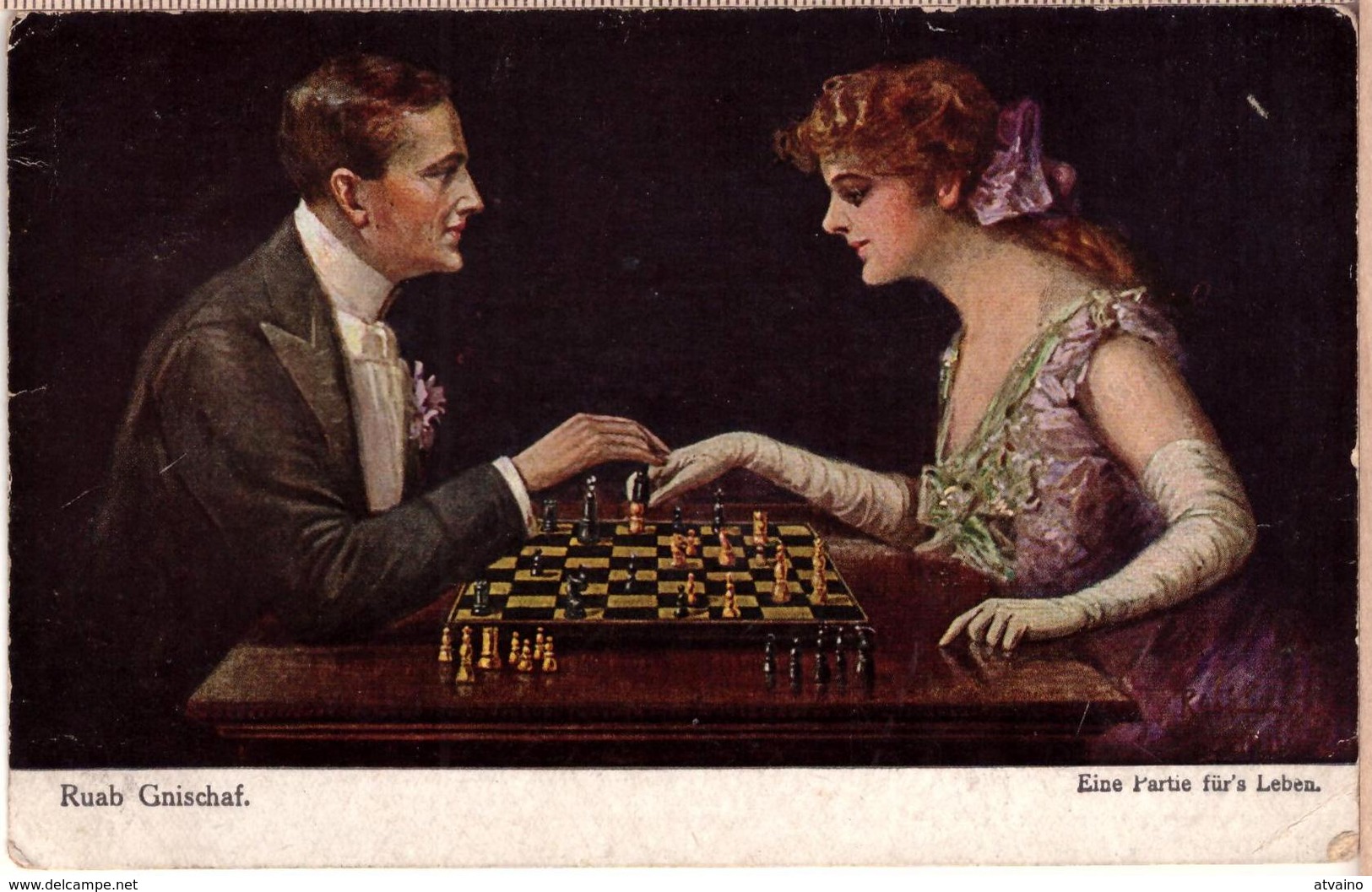 Couple Playing Chess Ruab Gnischaf PC 1929 - Gnischaf, Ruab