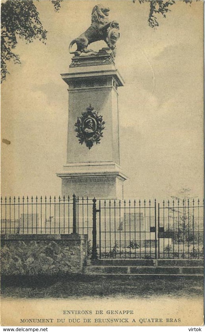 Environs De Genappe : Monument Du Duc De Brunswick A Quatre Bras     ( Ecrit 1911 Avec Timbre ) - Genappe