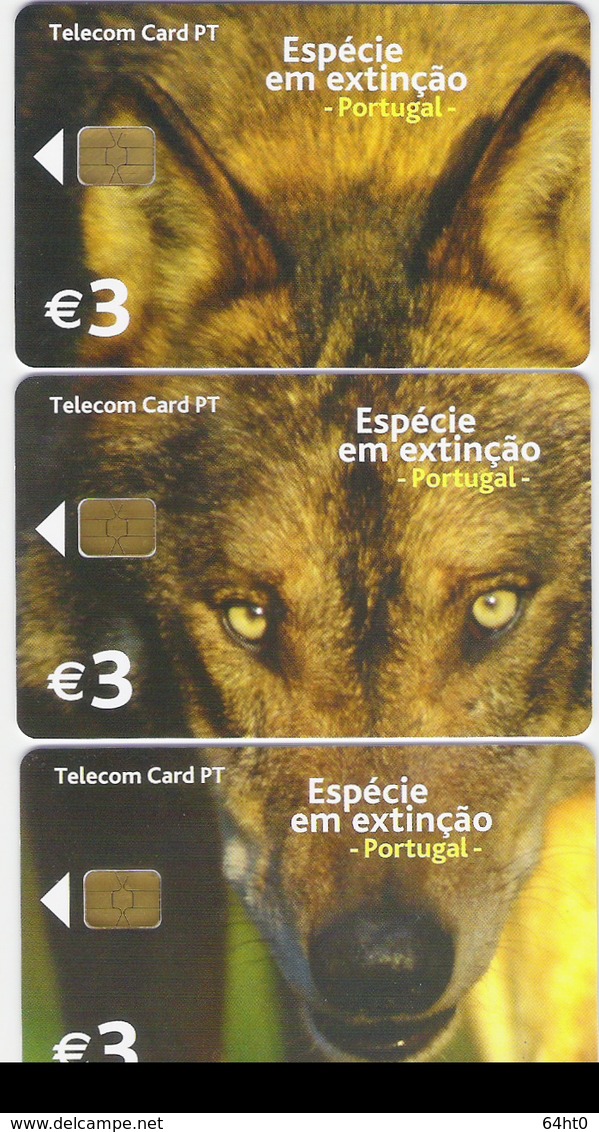 PUZZLE OF 3 CHIPCARD PORTUGAL "LOBO IBÉRICO" EX: 2.000 - MINT/SEALED - Portogallo