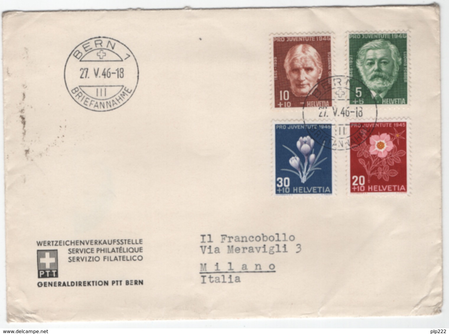 Svizzera 1945 Unif. 423/26 Su Raccomandata Per Milano VF - Storia Postale