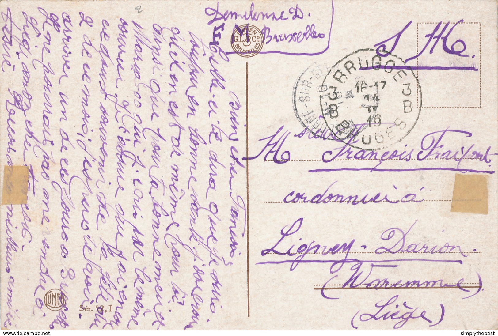 292/29 - Carte-Vue BRUGES En Franchise Militaire BRUGGE 3 B En 1919 Vers LIEGE - Covers & Documents