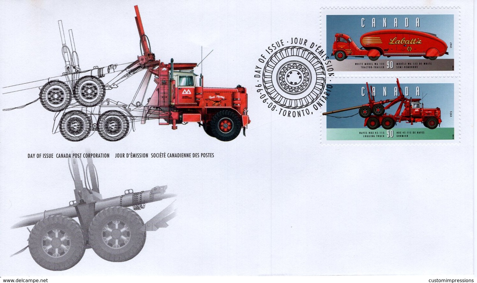 CANADA  - 1996 Historic Land Vehicles - International Stamp Exhibition "CAPEX '96" - Toronto, Canada  FDC6825 - 1981-1990