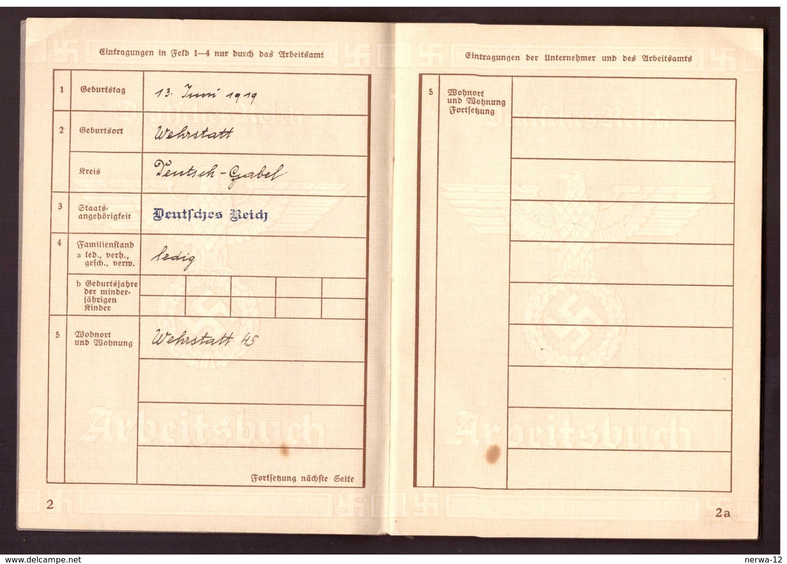 Deutsches Reich "Arbeitsbuch" Von 1940 Bestehend Aus 38 Seiten Und Mit Mehreren Eintragungen - Documentos