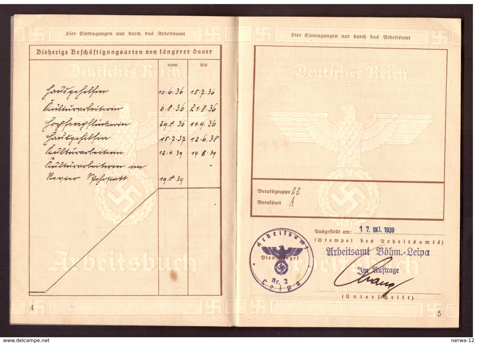 Deutsches Reich "Arbeitsbuch" Von 1940 Bestehend Aus 38 Seiten Und Mit Mehreren Eintragungen - Documents