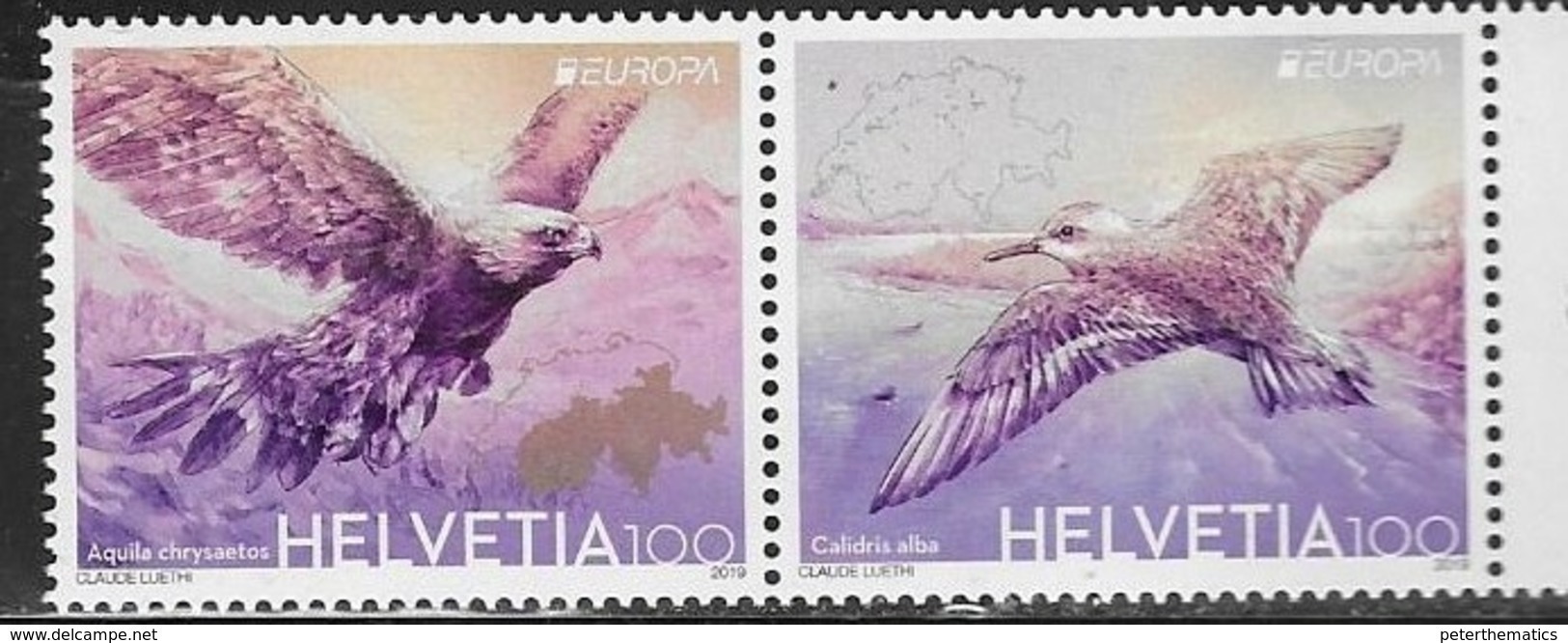 SWITZERLAND, 2019, MNH, EUROPA, BIRDS, EAGLES, MOUNTAINS,  2v - 2019