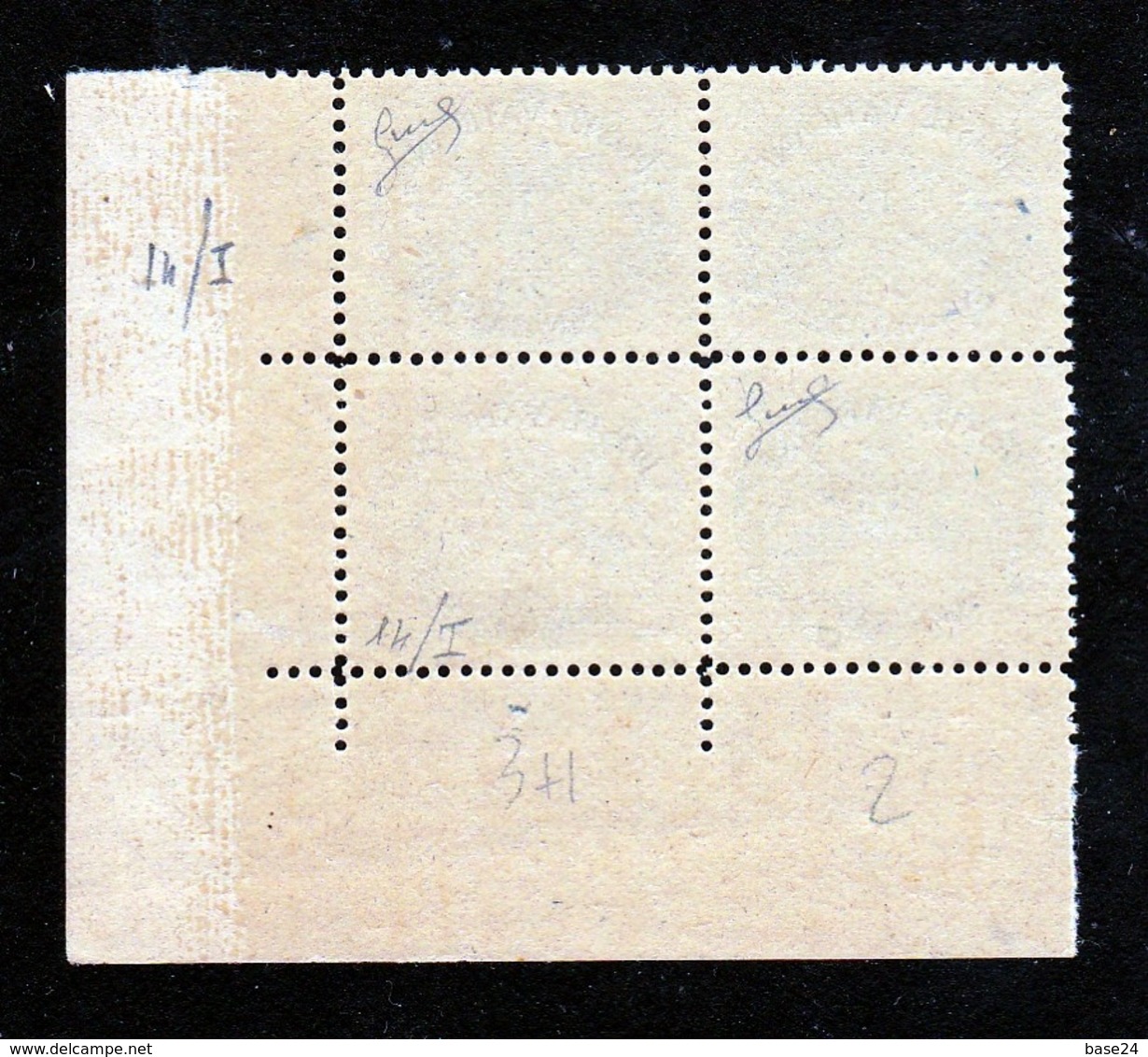 1946 Vaticano Vatican SEGNATASSE Righe Larghe Carta Grigia 20 Cent (14/I) In Quartina MNH** Firm.Biondi POSTAGE DUE Bl.4 - Segnatasse