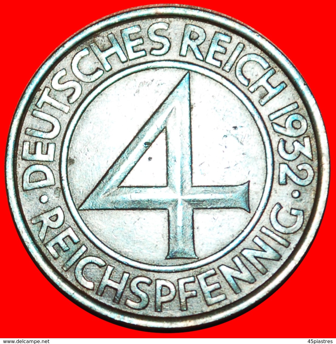 + RARE: GERMANY ★ 4 PFENNIG 1932E! LOW START ★ NO RESERVE! - 4 Reichspfennig