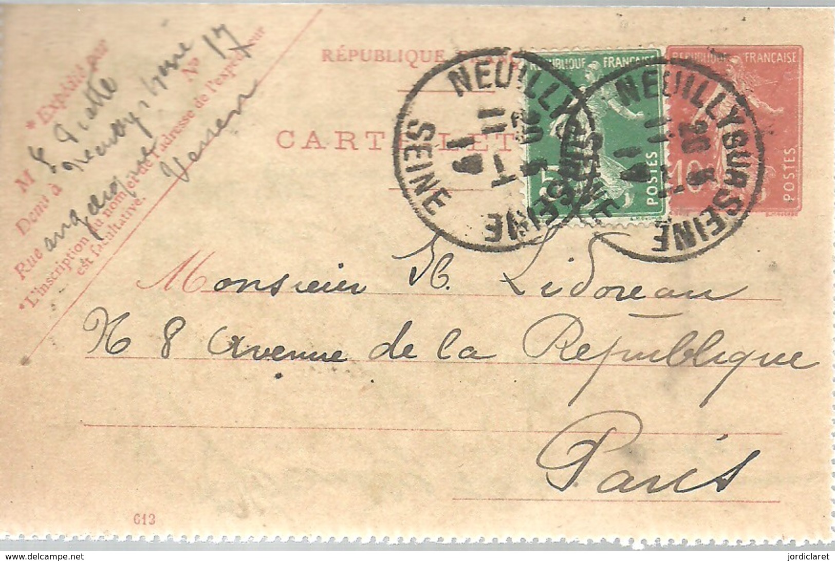 CARTE  NEULLY SUR SEINE 1917 - Tarjetas Cartas