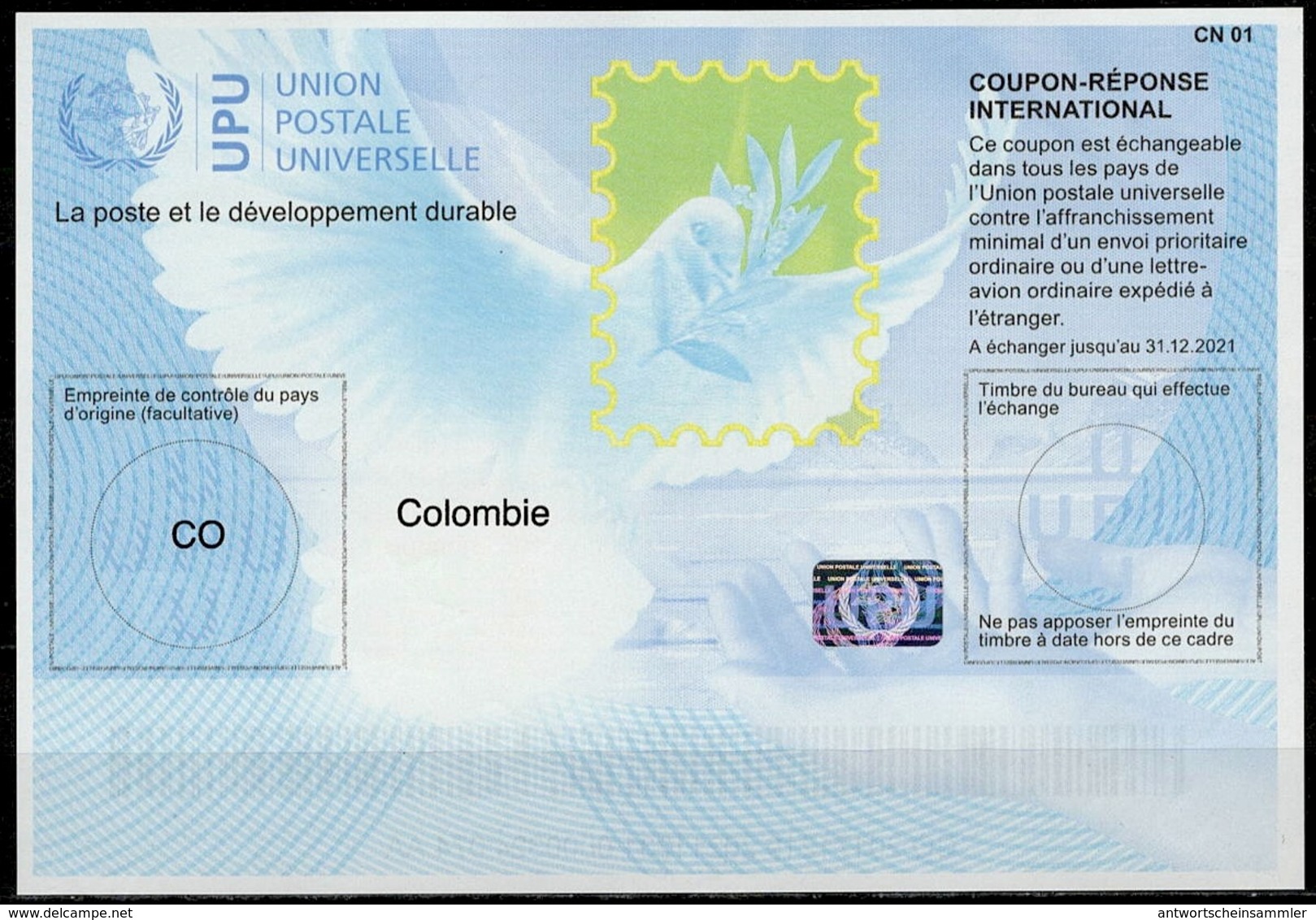 COLOMBIE / COLOMBIA  Is40  20171219 AA International Reply Coupon Reponse Respuesta Antwortschein IRC IAS Hologram MINT - Kolumbien