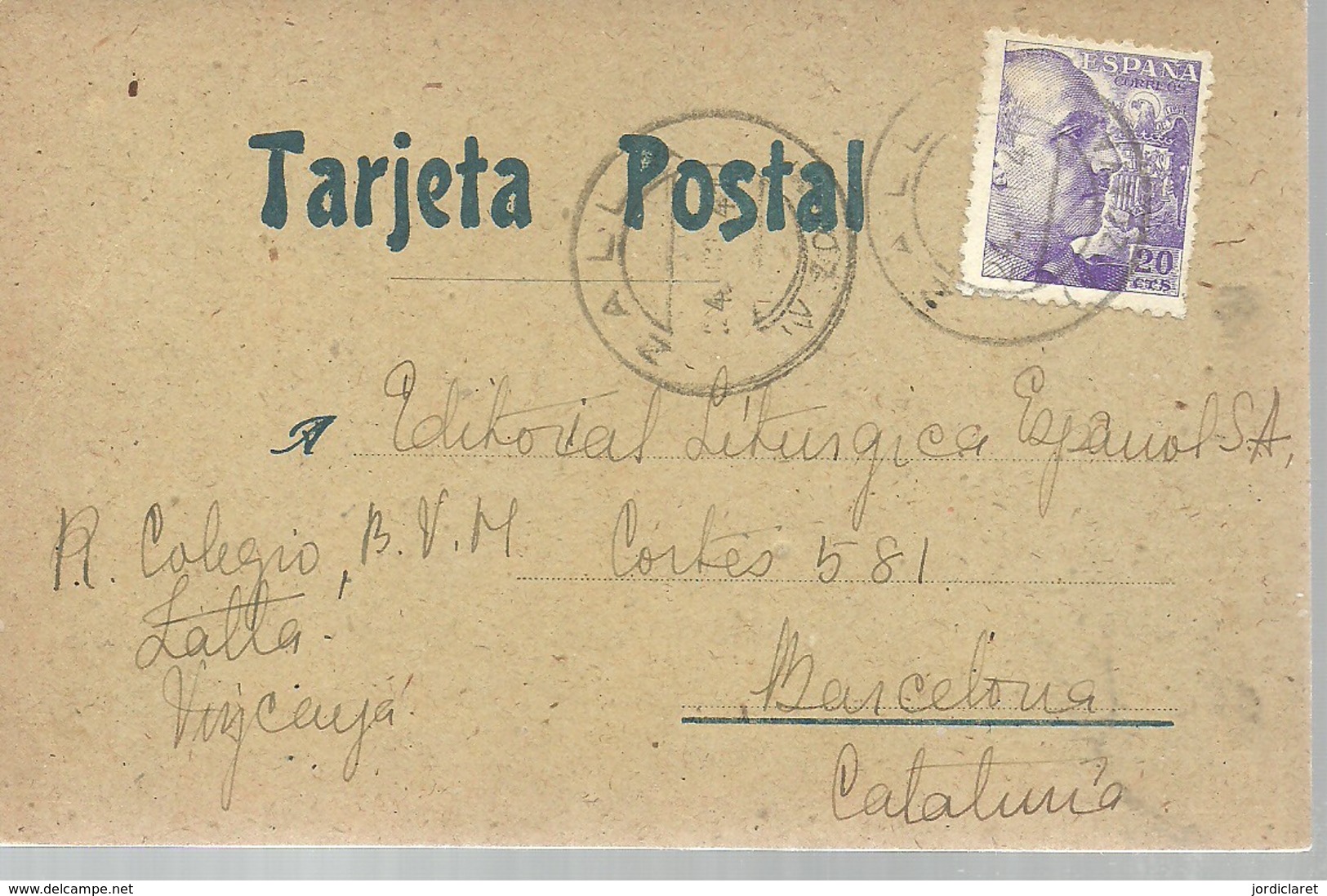 TARJETA POSTAL 1942  ZALLA-VIZCAYA - Cartas & Documentos
