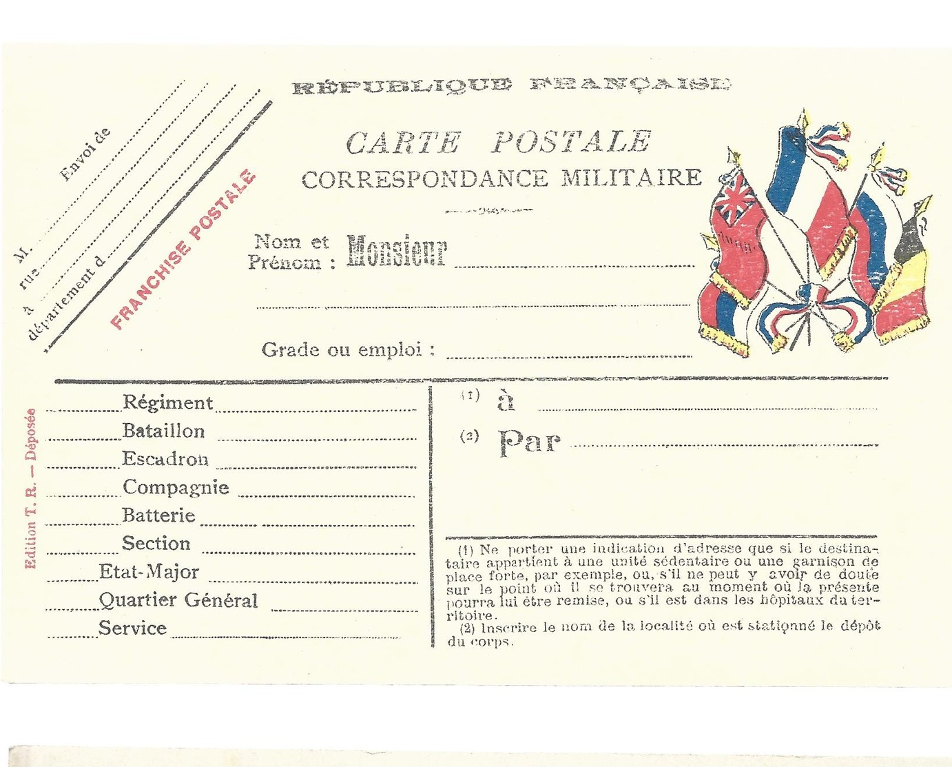 CARTE EN FRANCHISE MILITAIRE  - NON ECRITE - TRES BON ETAT - Cartas & Documentos