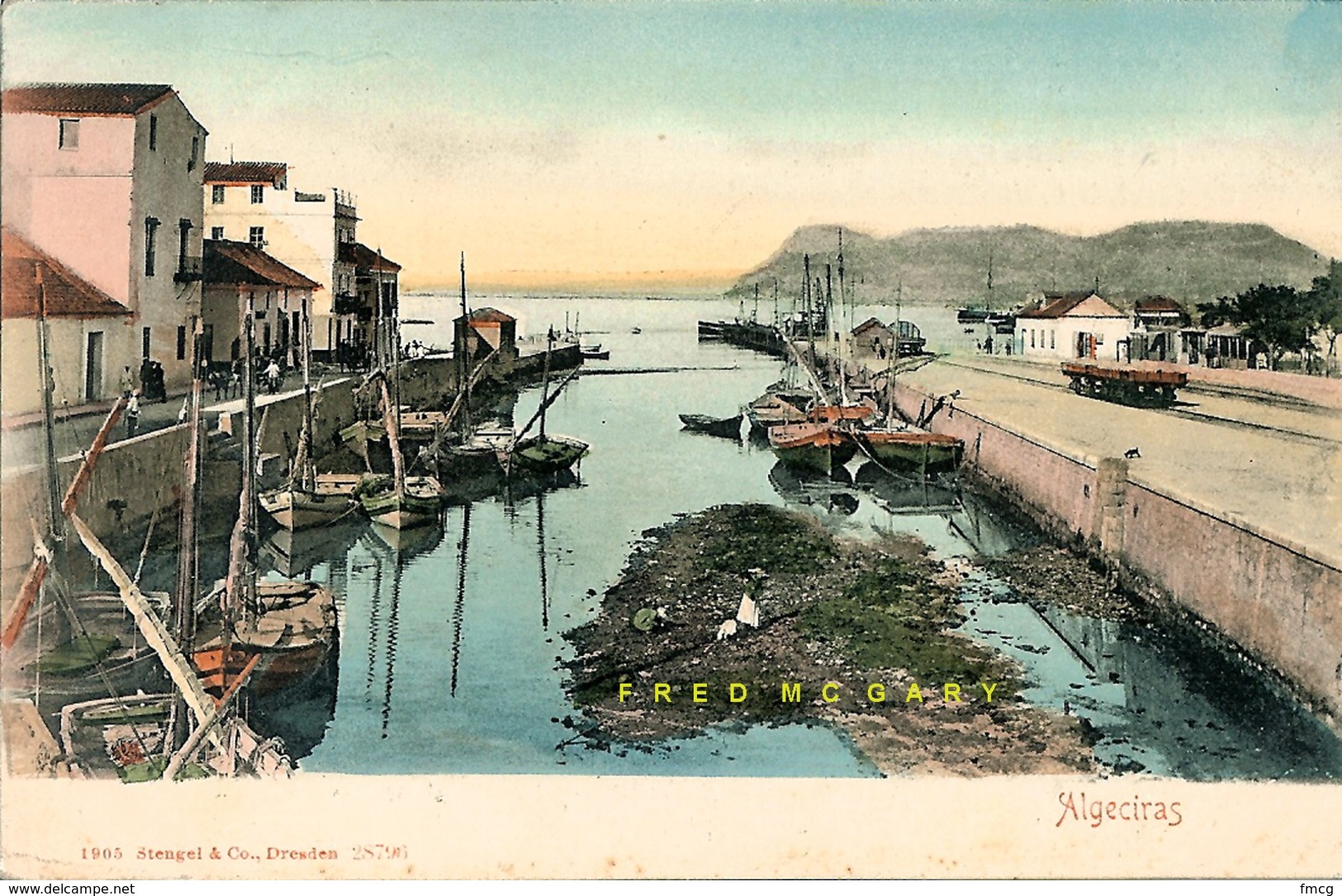 1905 Algeciras Spain PC: Small Boats Near Railroad Siding (Stengel Quality) - Autres & Non Classés