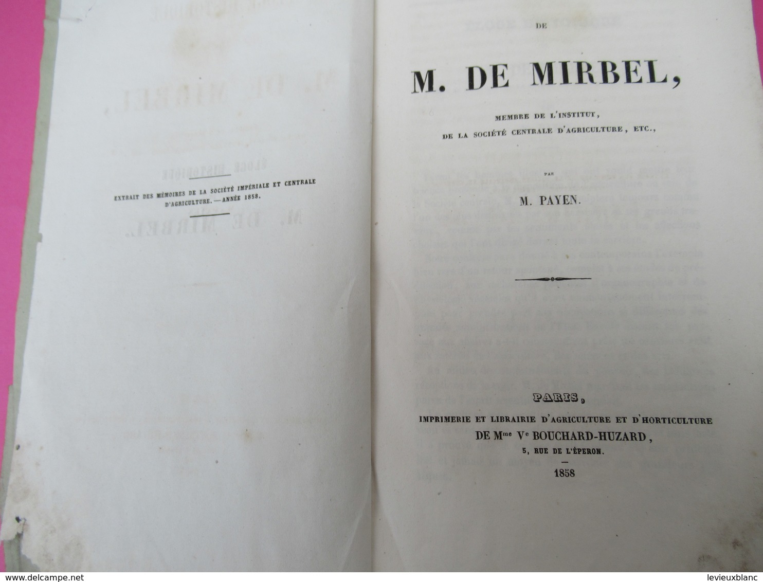 Livre/Botanique/Eloge Historique De M De MIRBEL/Membre De L'Institut/  M Payen /1858  MDP103 - 1801-1900