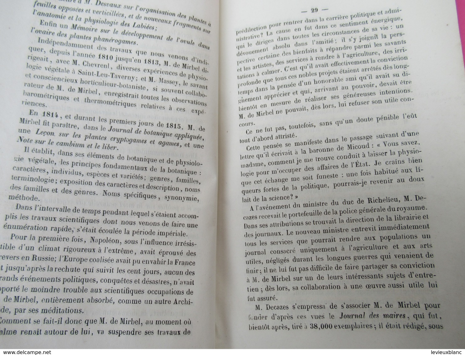 Livre/Botanique/Eloge historique de M de MIRBEL/Membre de l'Institut/  M Payen /1858  MDP103