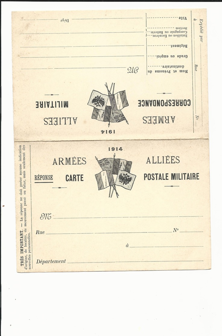 CARTE EN FRANCHISE MILITAIRE  - CARTE DOUBLE (6) - ARMEES ALLIEES - NON ECRITE - TRES BON ETAT - Lettres & Documents