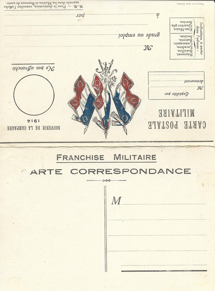 CARTE EN FRANCHISE MILITAIRE  - CARTE DOUBLE (15)  - MODELE RARE - NON ECRITE - TRES BON ETAT - Brieven En Documenten