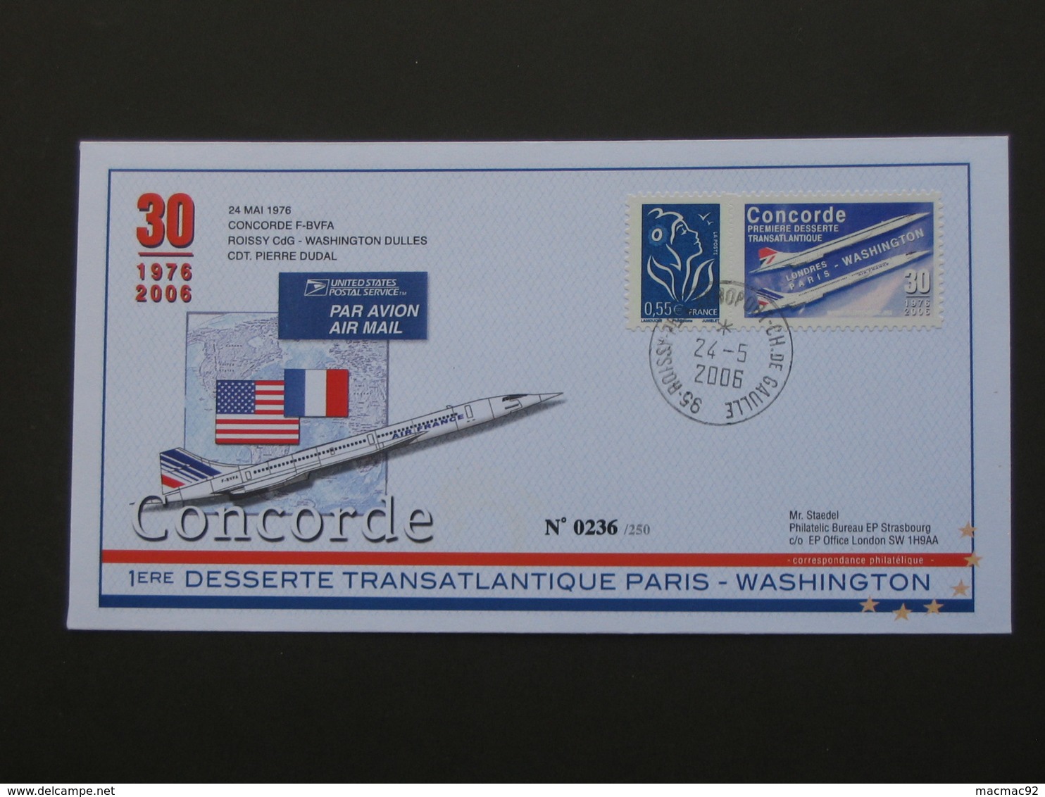 ETATS UNIS - Enveloppe Commémorative Sur Le Concorde - Desserte PARIS-WASHINGTON  **** EN ACHAT IMMEDIAT **** - Enveloppes évenementielles