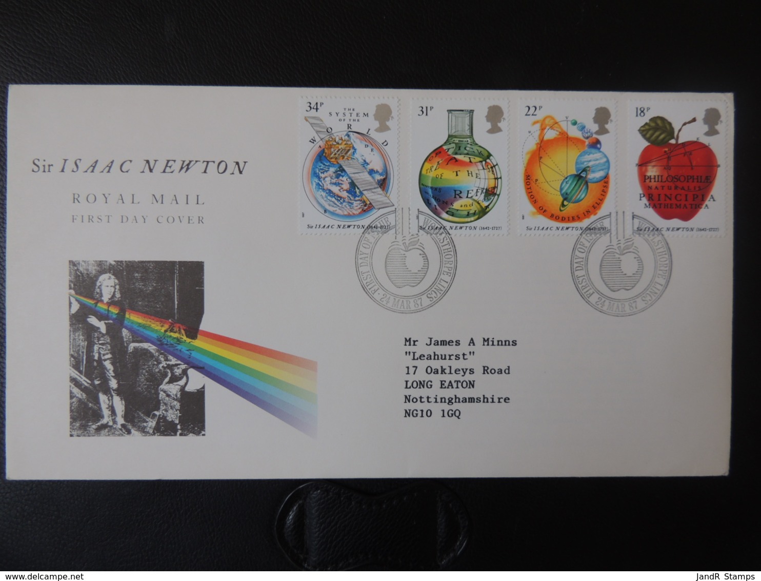 GB 1987 FDC - 300th Anniversary Principia Mathematica Isaac Newton Woolsthorpe Postmark Fruit Apple Science - 1981-1990 Dezimalausgaben