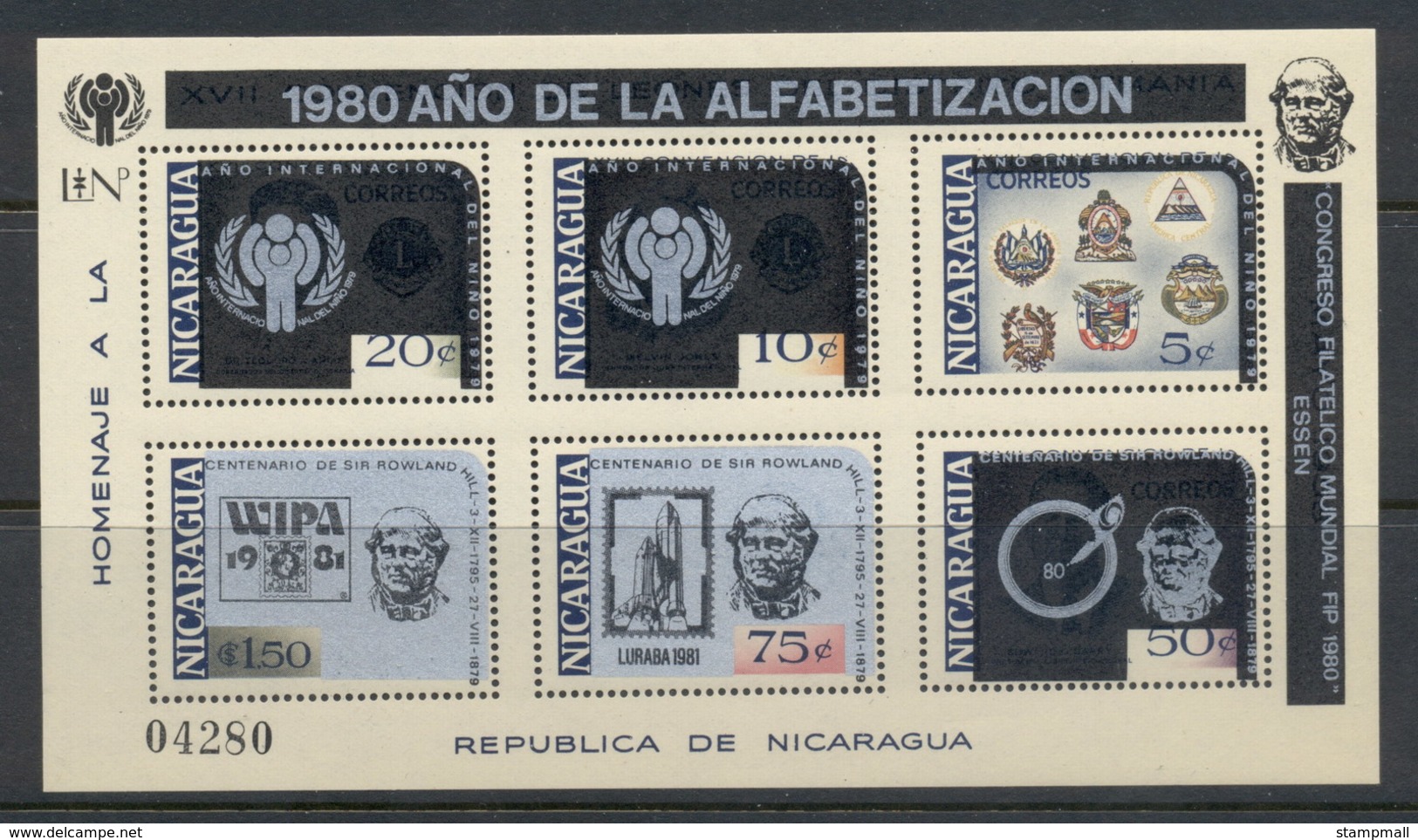 Nicaragua 1979 IYC International Year Of The Child, Rowland Hill Opt Writing Year MS MUH - Nicaragua