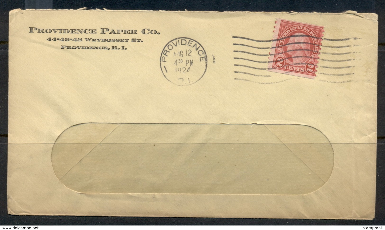 USA 1922-38 Fourth Bureau Washington 2c Providence Paper CC, Window Cover, Providence 1924 - Covers & Documents