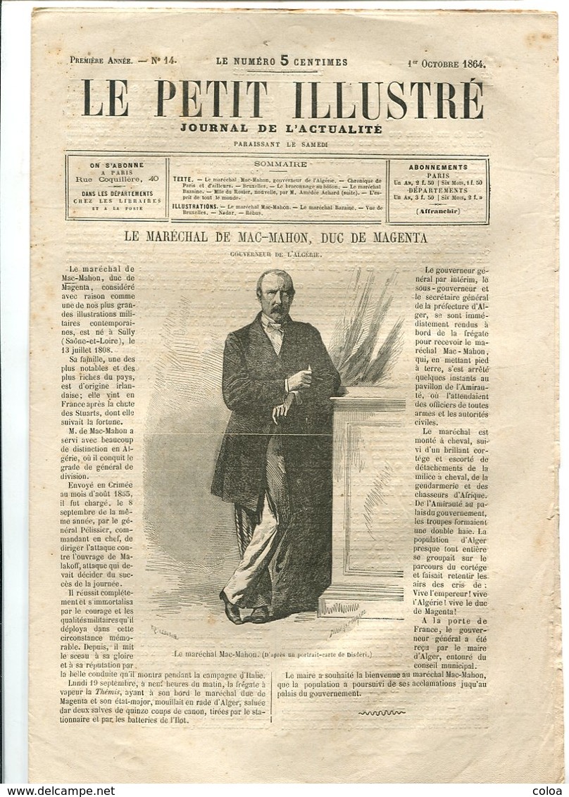 Le Maréchal De Mac-Mahon, Duc De Magenta, Gravure En Couverture Et Un Article - 1850 - 1899