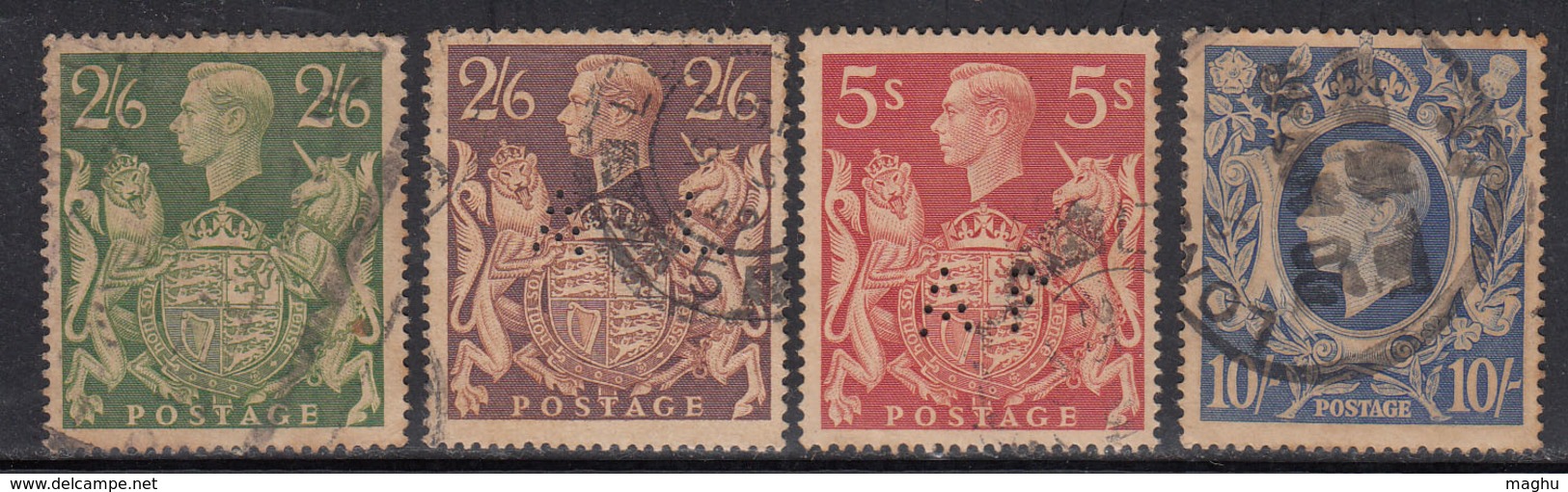 2v Perfins / Perfin, Great Britain Used KG VI Great Britain, GB George 1939 - Perforadas