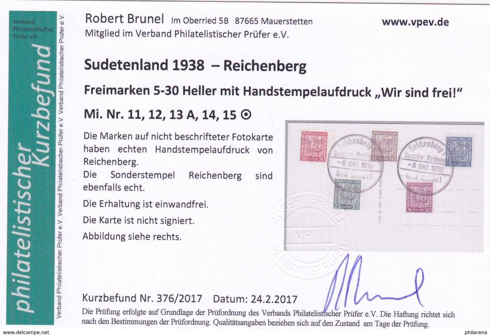 Sudetenland: Reichenberg MiNr. 11,12,13A,14,15,  Karte AH Und Henlein - Région Des Sudètes