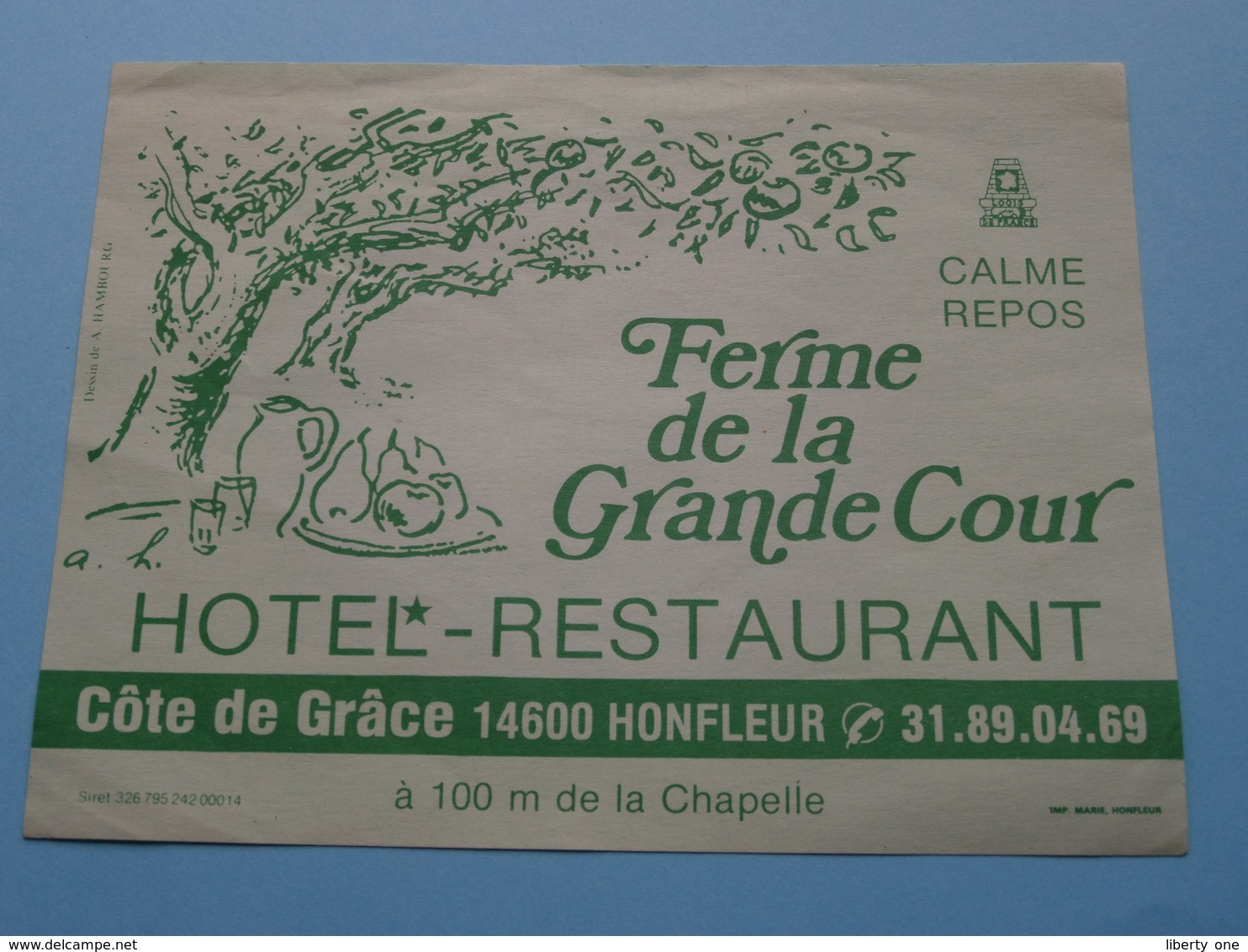 FERME De La GRANDE COUR Hotel à HONFLEUR (format +/- 11 X 14,5 Cm.) > ( Imp. Marie Honfleur ) > Detail Zie/voir Photo ! - Hotel Labels