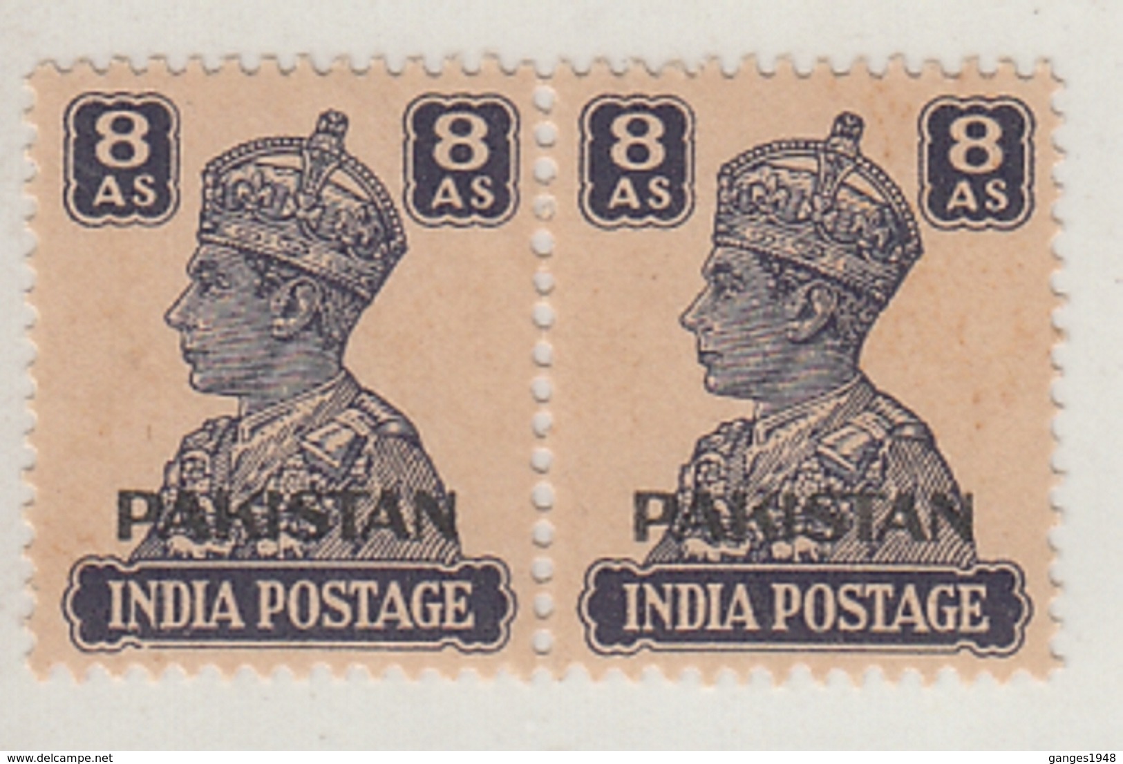 Pakistan KG VI  Peshawar Overprint 8A MNH Pair # 76617  Inde Indien India - Pakistan