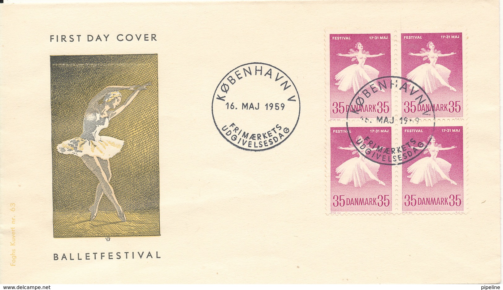 Denmark FDC 16-5-1959 Ballet Festival In Block Of 4 With Cachet - FDC