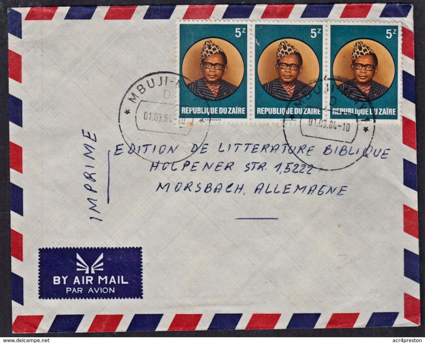 Ca0308a ZAIRE 1984, Mobutu Stamps On Mbuji Mayi Cover To Germany, I-10(D) Cancellation - Oblitérés