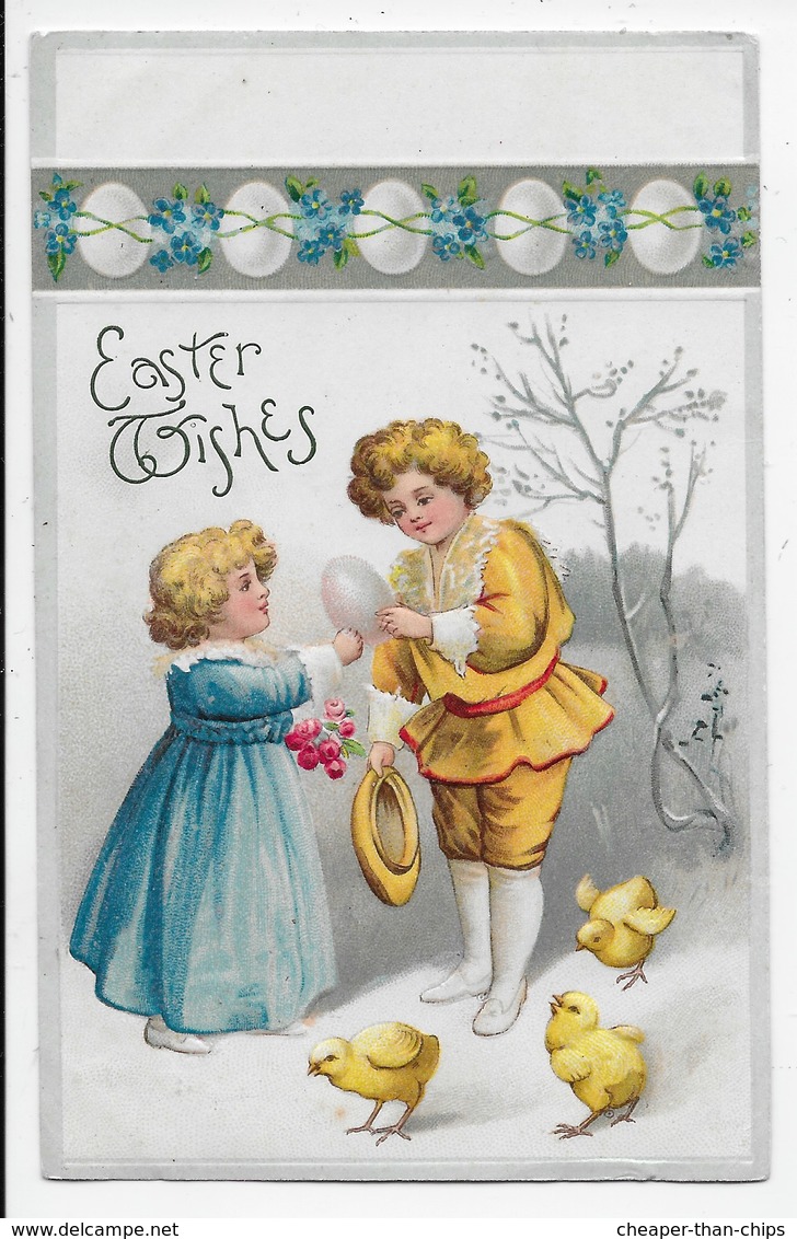 Edwardian Embossed  Easter Card - Children And Chicks - Boxmoor Squared Circle Pmk - Easter