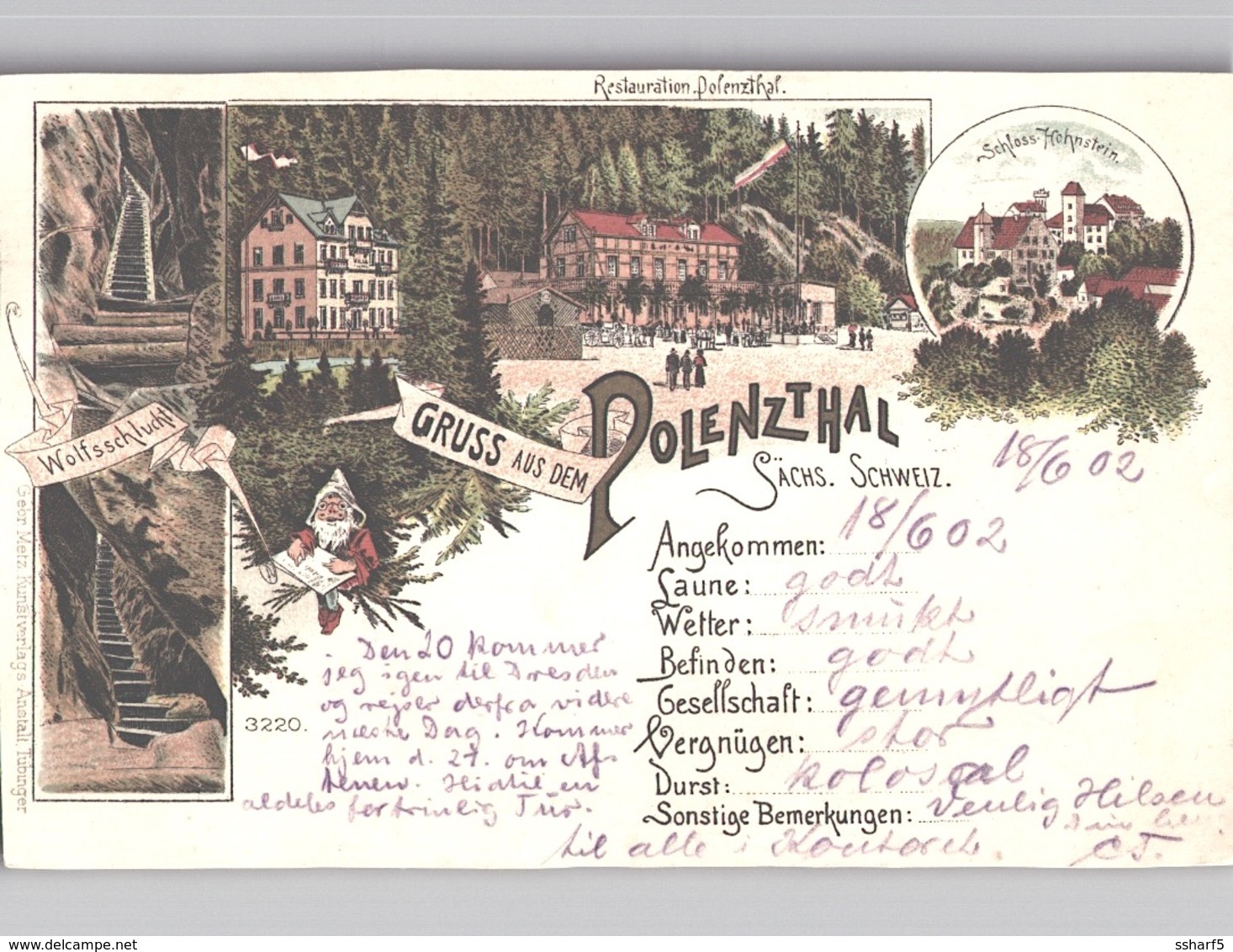 Hohnstein Sächs. Schweiz Polenzthal Farbelitho Gebr. Metz 1902 - Hohnstein (Saechs. Schweiz)