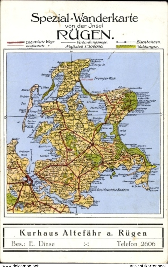 Landkarten Cp Insel Rügen In Der Ostsee, Kurhaus Altefähr, Inh. E. Dinse, Wanderkarte - Sonstige & Ohne Zuordnung