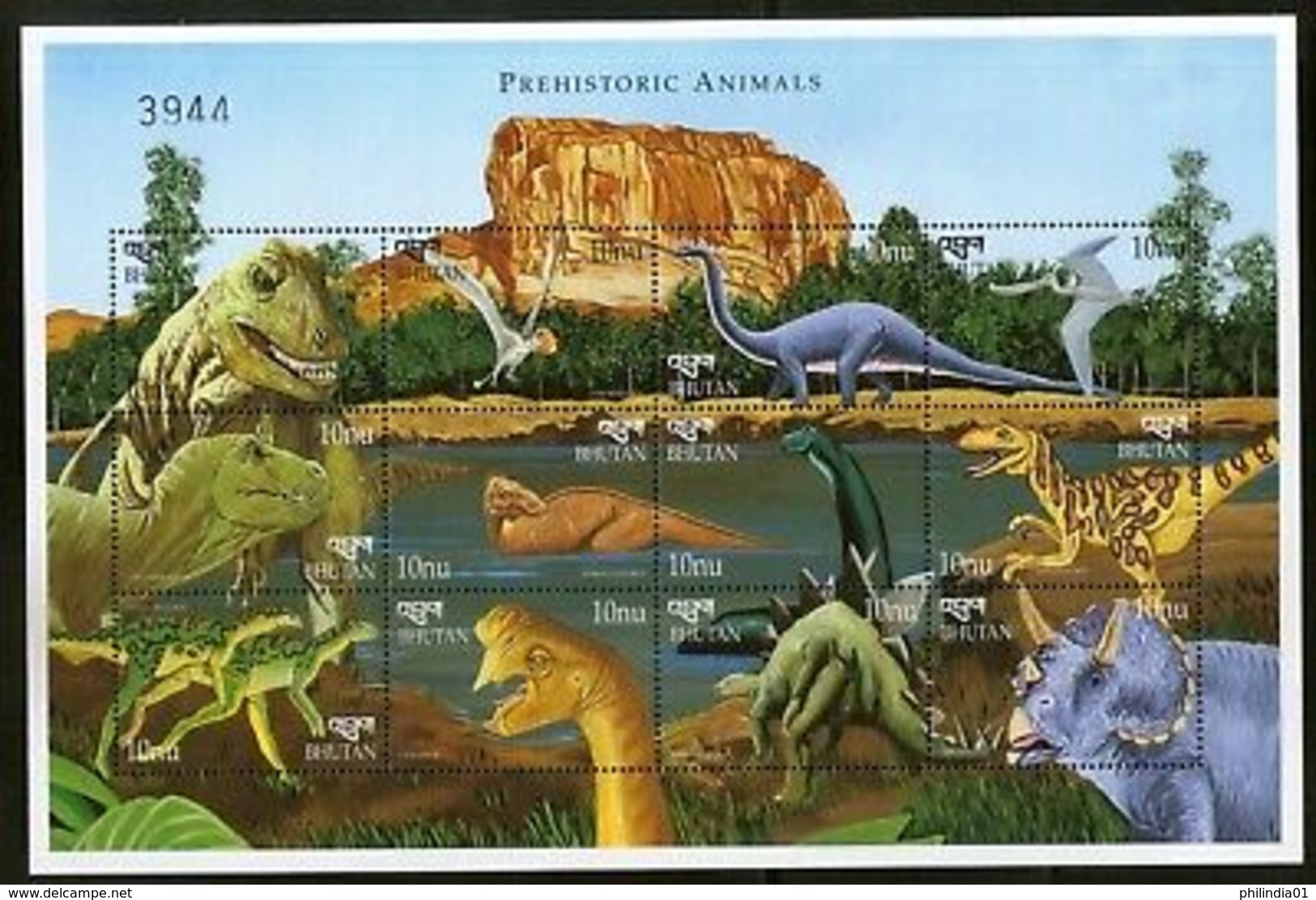 Bhutan 1999 Dinosaurs Prehistoric Animals Wildlife Sc 1218 Sheetlet MNH # 9374 - Bhutan