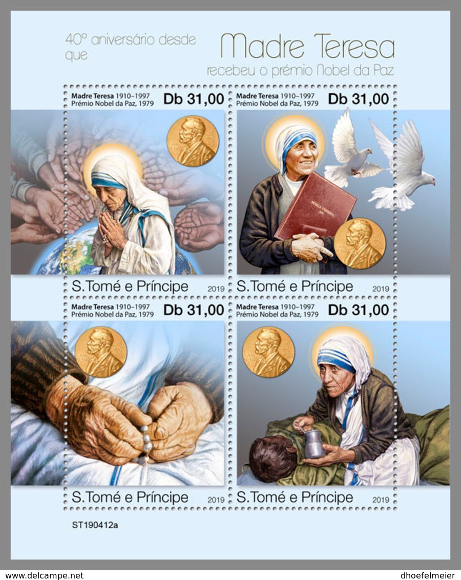 SAO TOME 2019 MNH Mother Teresa Nobel Prize Winner M/S - OFFICIAL ISSUE - DH1925 - Mère Teresa