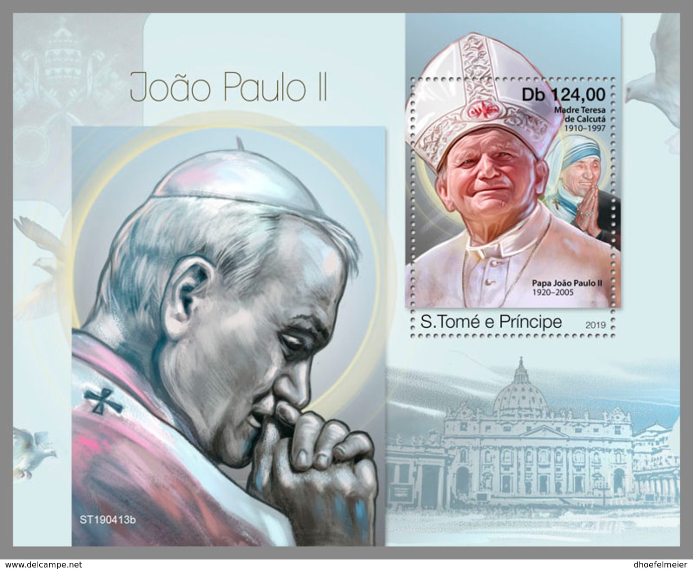 SAO TOME 2019 MNH Mother Teresa Pope John Paul II. S/S - OFFICIAL ISSUE - DH1925 - Mère Teresa