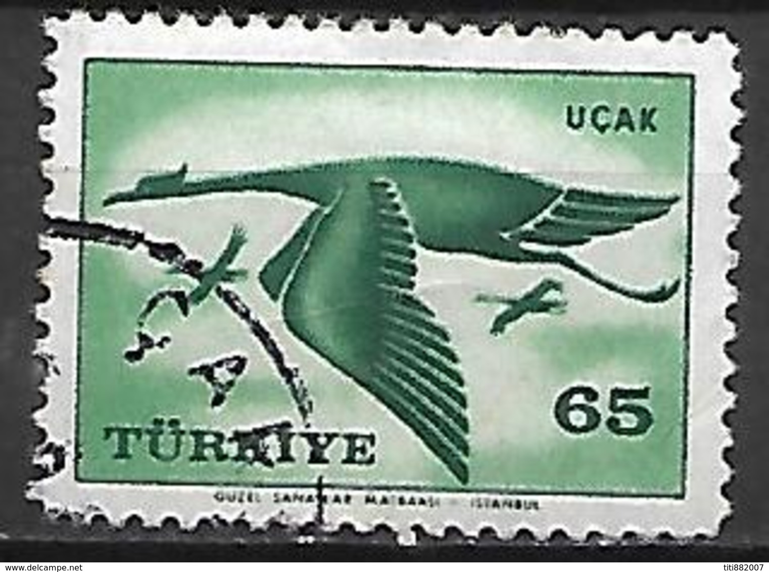 TURQUIE     -    Poste Aérienne   -   1959 .   Y&T N° 40 Oblitéré .    Oiseau  /   Grue - Luftpost