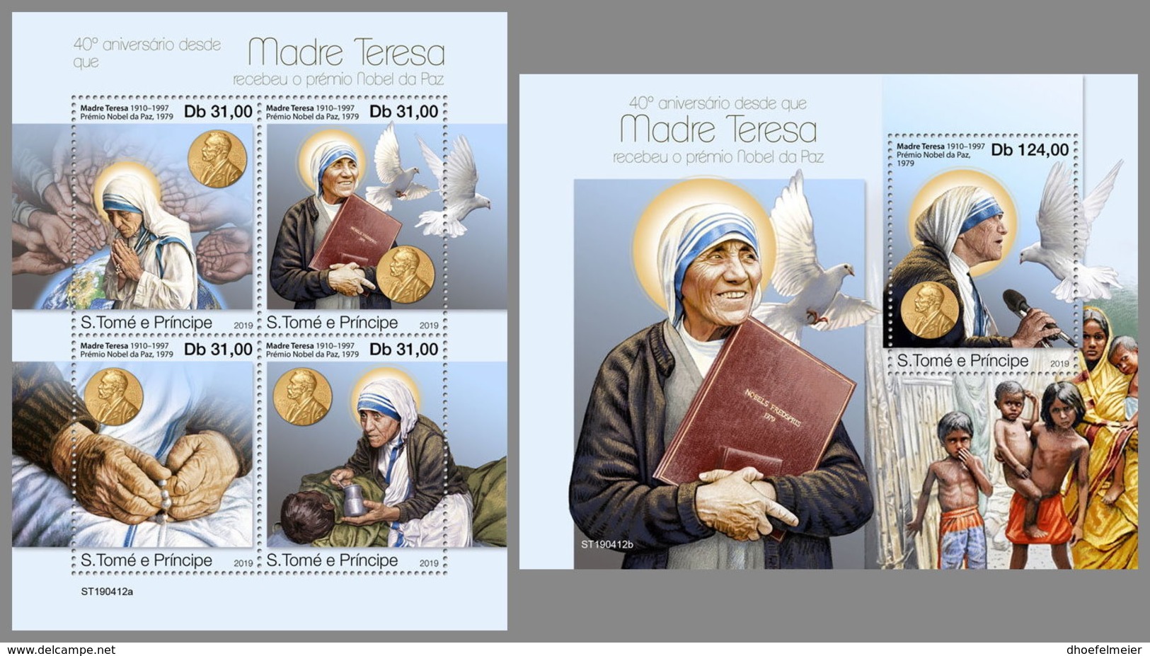 SAO TOME 2019 MNH Mother Teresa Nobel Prize Winner M/S+S/S - IMPERFORATED - DH1925 - Mère Teresa
