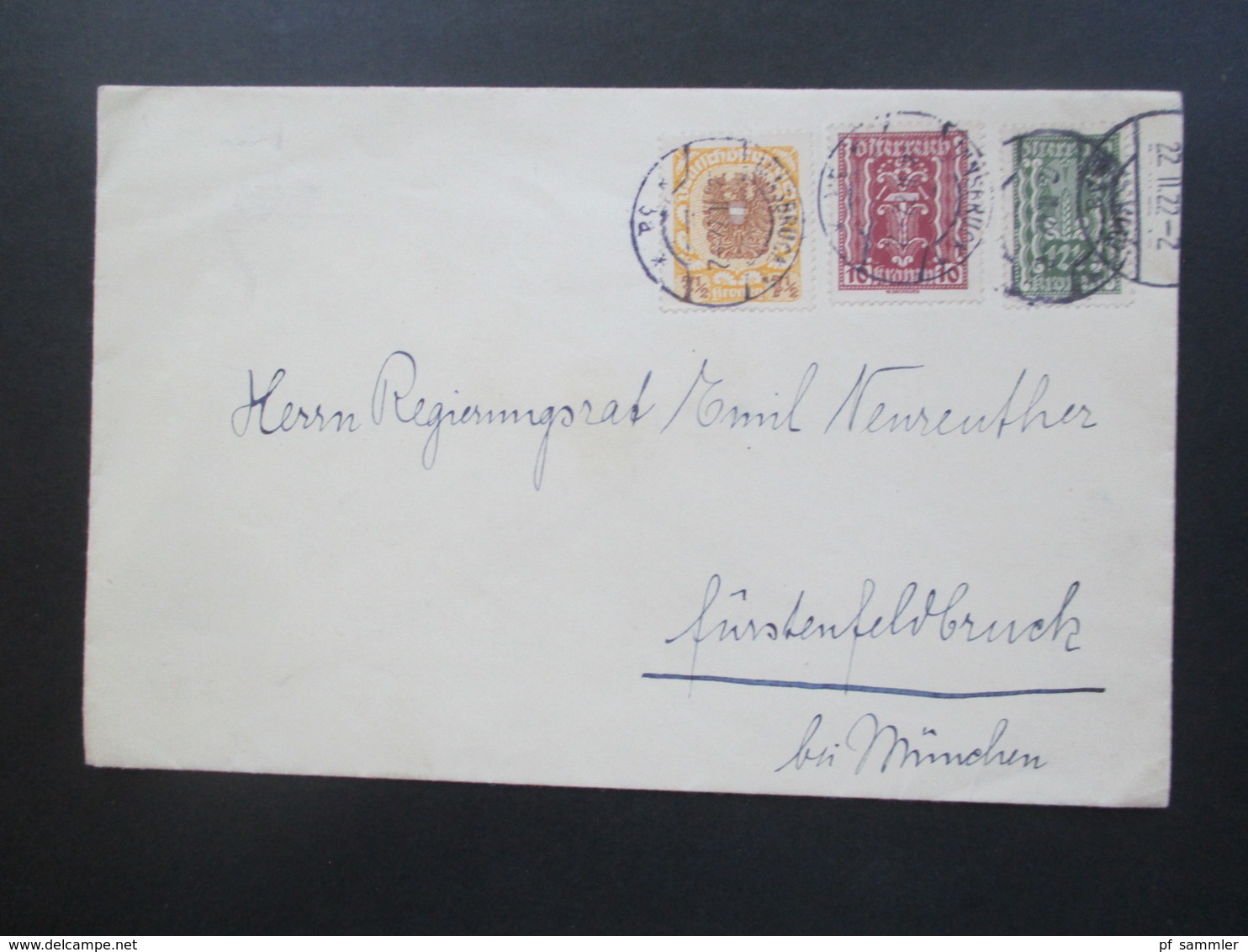 Österreich 1922 MiF Dachauer / Wappenzeichnung Innsbruck 1 - An Regierungsrat Emil Neureuther Fürstenfeldbrück - Covers & Documents