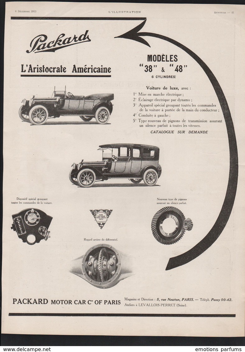 Publicité Papier 1913 Voitures  Automobile Traction Packard Aristocrate Américaine Levallois Perret - Publicités