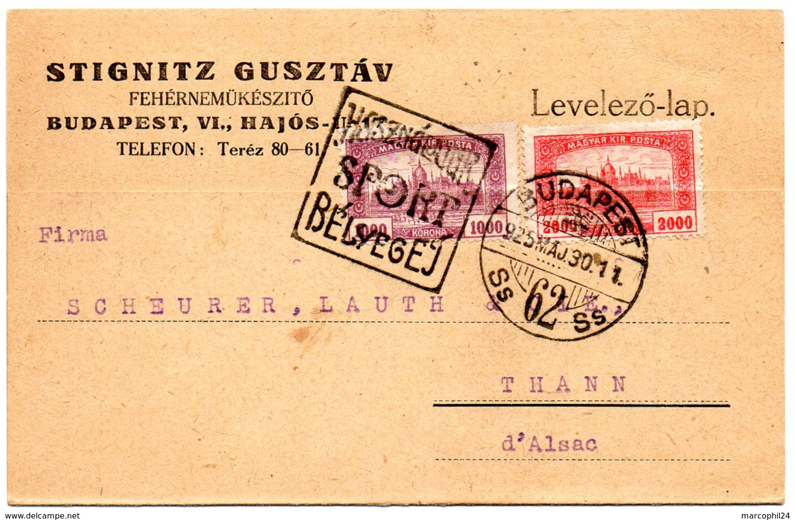 BUDAPEST 1925 / HONGRIE = DAGUIN ' Belyeget SPORT ' - Postmark Collection